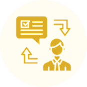 Icon of a businessman exchanging messages with arrows indicating communication flow.